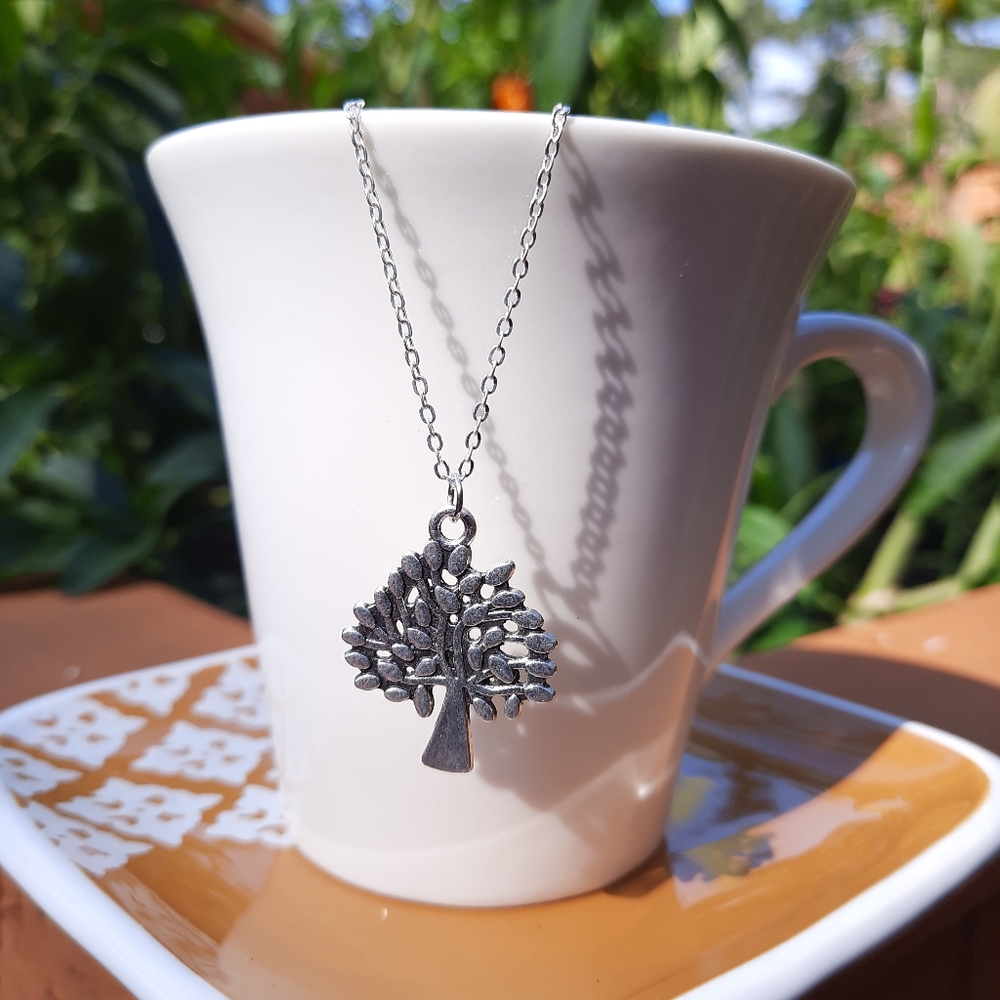 Metal Tree Pendant & Silver Chain Necklace